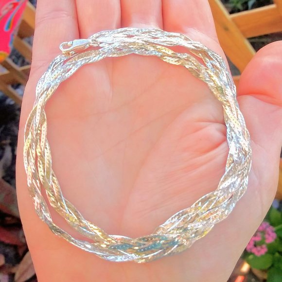Vintage Jewelry - Vintage Italian 925 Sterling Silver Woven Herringbone Necklace